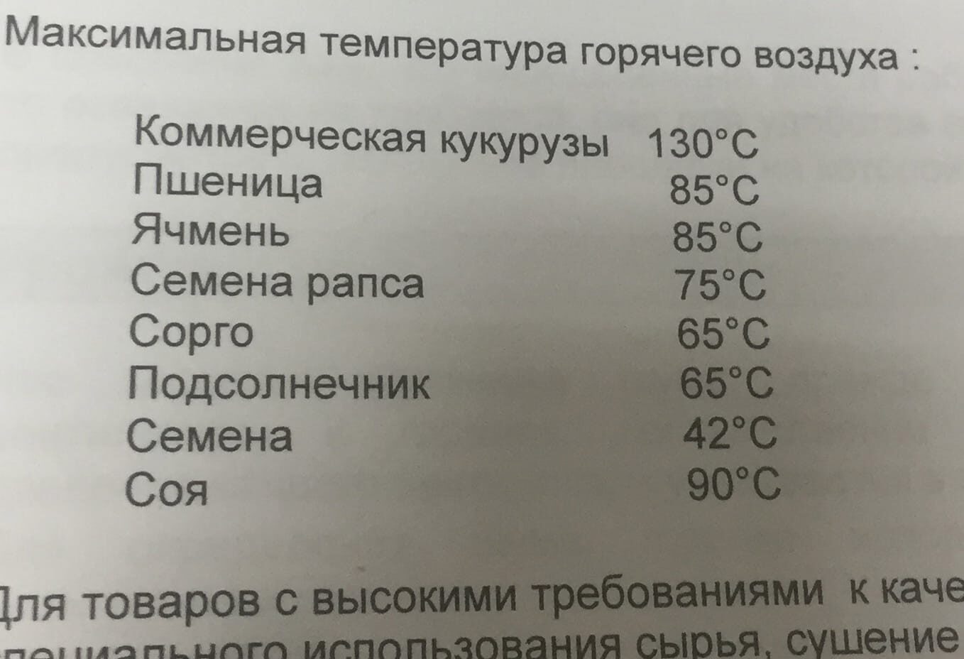 Максимальные температуры сушки в зерносушилке Страль